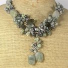 Handmade GREEN RUTILATED JASPER LABORADITE FRESH WATER PEARLS NECKLACE
