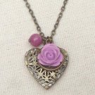 Handmade  LOCKET PENDANT PURPLE JADE RESIN FLOWER NECKLACE