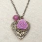 Handmade  LOCKET PENDANT PURPLE JADE RESIN FLOWER NECKLACE