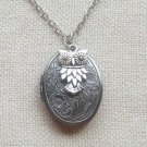 Handmade FLORAL LOCKET & SILVER OWL CHARM NECKLACE.