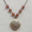 Handmade  FLORAL LOCKET & HONEY JADE NECKLACE