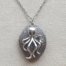 Handmade OCTOPUS CHARM & FLORAL LOCKET NECKLACE