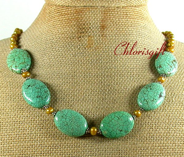 Handmade TURQUOISE & FRESH WATER PEARLS NECKLACE