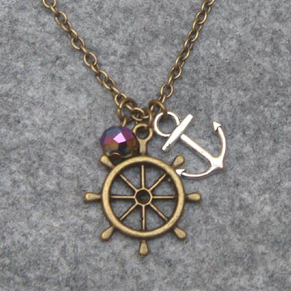 Handmade HELM ANCHOR RAINBOW CRYSTAL NECKLACE