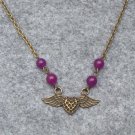 Handmade FLYING HEART & PURPLE JADE NECKLACE