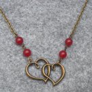 Handmade HEARTS PENDANT & RED JADE NECKLACE