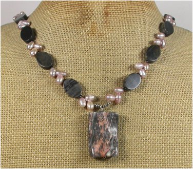 Handmade PICASSO JASPER & FRESH WATER PEARLS NECKLACE