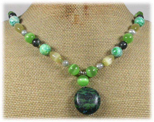 Handmade AFRICAN TURQUOISE LABORADITE CAT EYE PEARLS NECKLACE