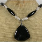 Handmade BLACK AGATE WHITE JADE CLEAR QUARTZ NECKLACE