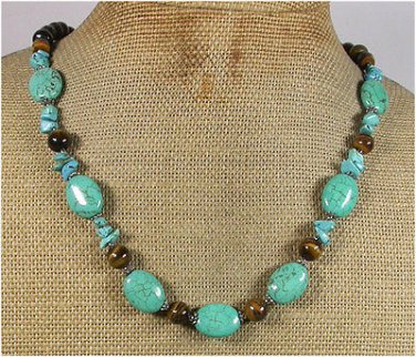 Handmade TURQUOISE & TIGER EYE NECKLACE