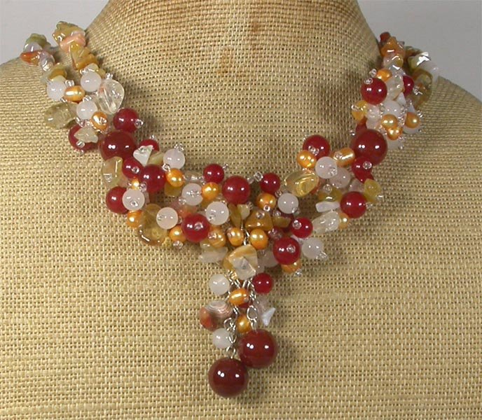 Handmade AGATE JADE QUARTZ PEARLS NECKLACE