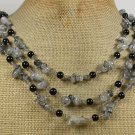 Handmade RUTILATED QUARTZ & BLACK AGATE 3ROW NECKLACE