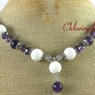 Handmade WHITE CORAL PURPLE JADE CRYSTAL NECKLACE