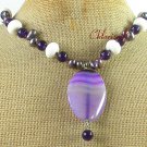 Handmade PURPLE LACE AGATE & JADE & WHITE CORAL NECKLACE