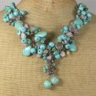 Handmade TURQUOISE LACE AGATE PEARLS NECKLACE