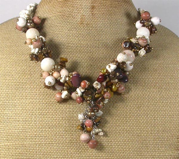 Handmade JADE JASPER MOOKITE TIGER EYE PEARLS NECKLACE