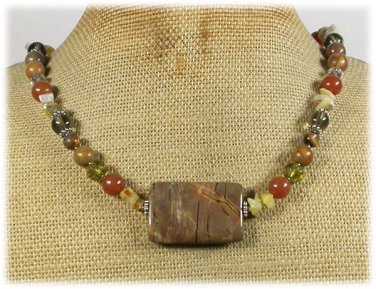 Handmade RHYOLITE HONEY JADE WOOD JASPER TIGER EYE CRYSTAL NECKLACE