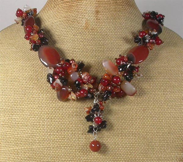 Handmade AGATE RED JADE FRESH WATER PEARLS NECKLACE