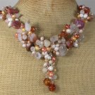 Handmade AGATE QUARTZ FRESH WATER PEARLS NECKLACE