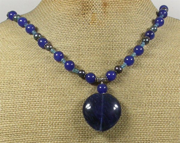 Handmade TANZANITE QUARTZ BLUE JADE FRESH WATER PEARLS NECKLACE
