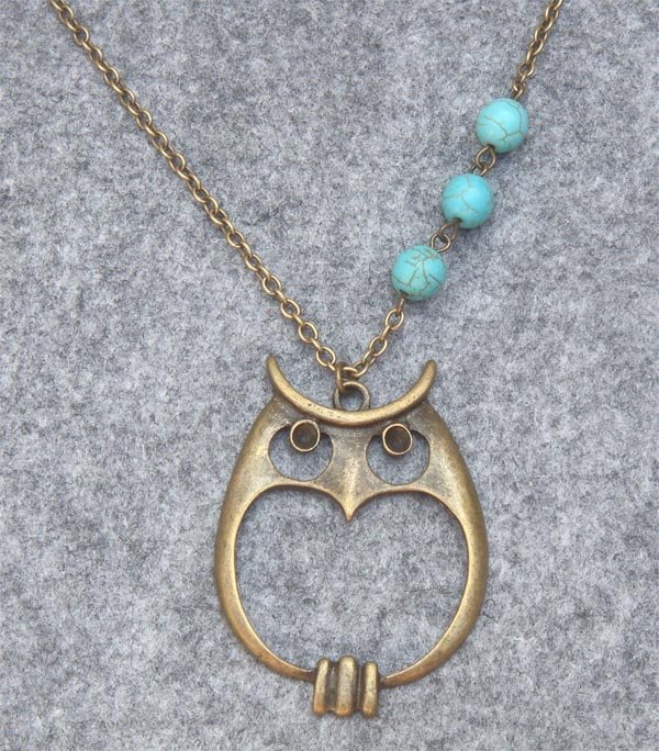 Handmade OWL PENDANT & TURQUOISE NECKLACE