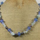 Handmade BLUE AGATE JADE QUARTZ FRESH WATER PEARLS NECKLACE