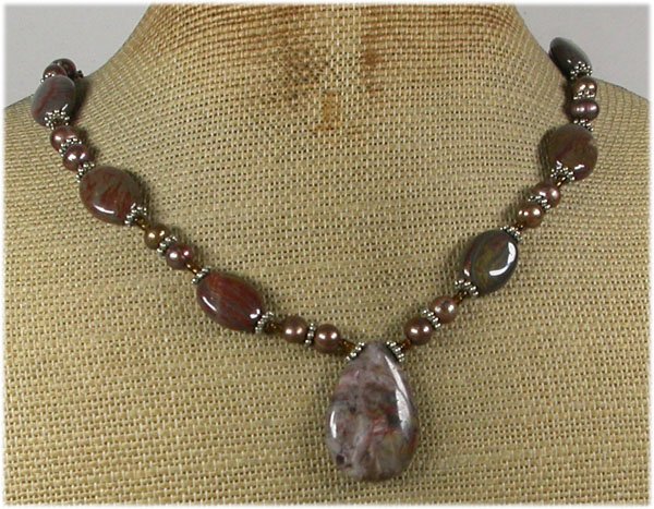 Handmade CRAZY AGATE IMPERIAL JASPER PEARLS NECKLACE