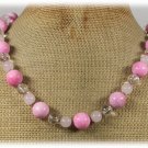 Handmade PINK CORAL ROSE QUARTZ CLEAR CRYSTAL NECKLACE
