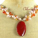 Handmade RED CARNELIAN & FRESH WATER PEARL NECKLACE