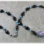 Handmade FLOWER LAMPWORK BLACK AGATE FW PEARLS NECKLACE