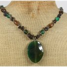 Handmade GREEN AGATE CAT EYE SMOKY QUARTZ NECKLACE