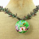 Handmade FLOWER CLOISONNE & SMOKY QUARTZ & FW PEARL NECKLACE