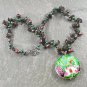 Handmade FLOWER CLOISONNE & SMOKY QUARTZ & FW PEARL NECKLACE