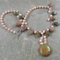 Handmade NATURAL UNAKITE & FRESH WATER PEARLS NECKLACE