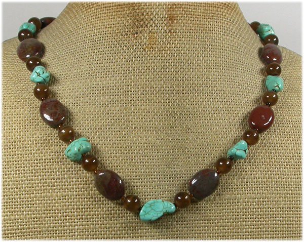 Handmade TURQUOISE IMPERIAL JASPER CAT EYE NECKLACE