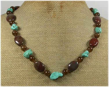 Handmade TURQUOISE IMPERIAL JASPER CAT EYE NECKLACE