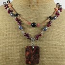 Handmade BACCIATED JASPER PEARLS CRYSTAL 2ROW NECKLACE