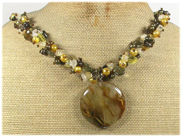 Handmade TIGER QUARTZ CRYSTAL FRESH WATER PEARLS NECKLACE