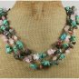 Handmade TURQUOISE FANCY JASPER ROSE QUARTZ 3ROW NECKLACE