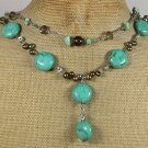 Handmade TURQUOISE SMOKY CRYSTAL FRESH WATER PEARLS 2ROW NECKLACE