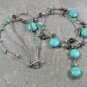 Handmade TURQUOISE SMOKY CRYSTAL FRESH WATER PEARLS 2ROW NECKLACE