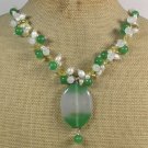Handmade GREEN AGATE JADE QUARTZ CRYSTAL PEARLS NECKLACE