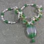 Handmade GREEN AGATE JADE QUARTZ CRYSTAL PEARLS NECKLACE