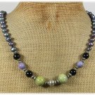 Handmade OLIVE PURPLE CORAL BLACK AGATE PEARLS NECKLACE