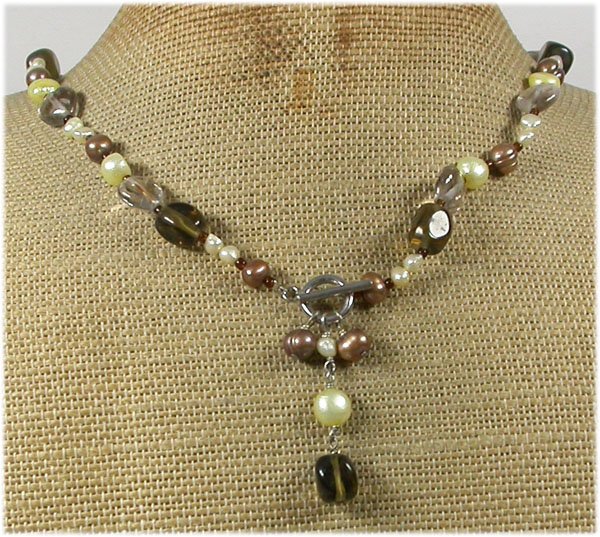Handmade SMOKY QUARTZ CLEAR QUARTZ FW PEARLS NECKLACE