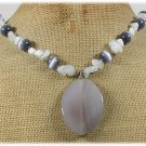 Handmade GREY AGATE CAT EYE OPALITE NECKLACE