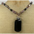 Handmade BLACK AGATE LEOPARDSKIN JASPER PEARLS NECKLACE