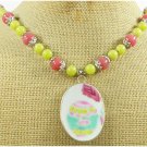 Handmade MING DYNASTY POTTERY SHARD & PINK LEMON JADE NECKLACE