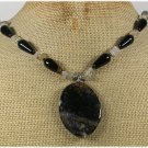 Handmade BLACK FIRE AGATE & RUTILATED QUARTZ NECKLACE