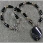 Handmade BLACK FIRE AGATE & RUTILATED QUARTZ NECKLACE